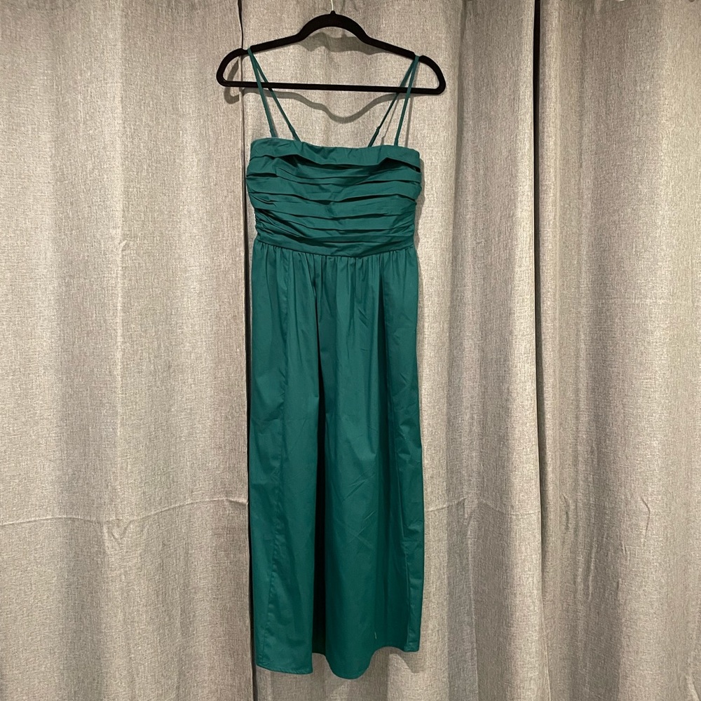 A&F Teal Green Linen Ruched Linen Midi Dress
